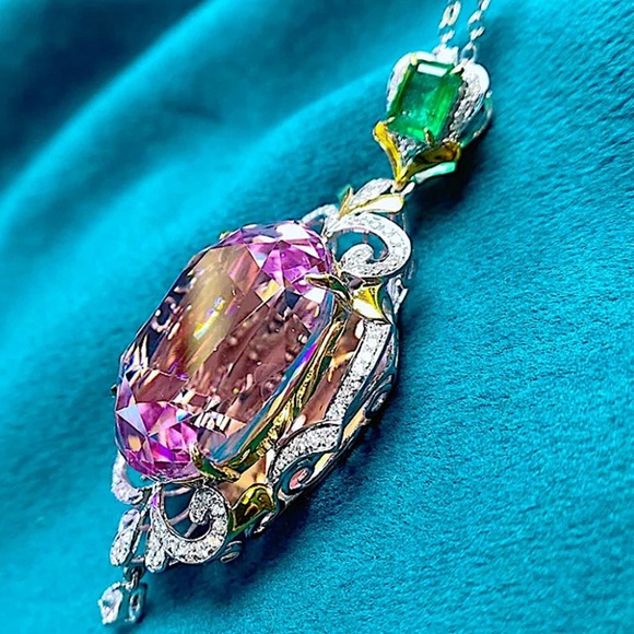 NEW STERLING SILVER VINTAGE NATURAL BRILLIANT MORGANITE PENDANT NECKLACE - Picture 5 of 6